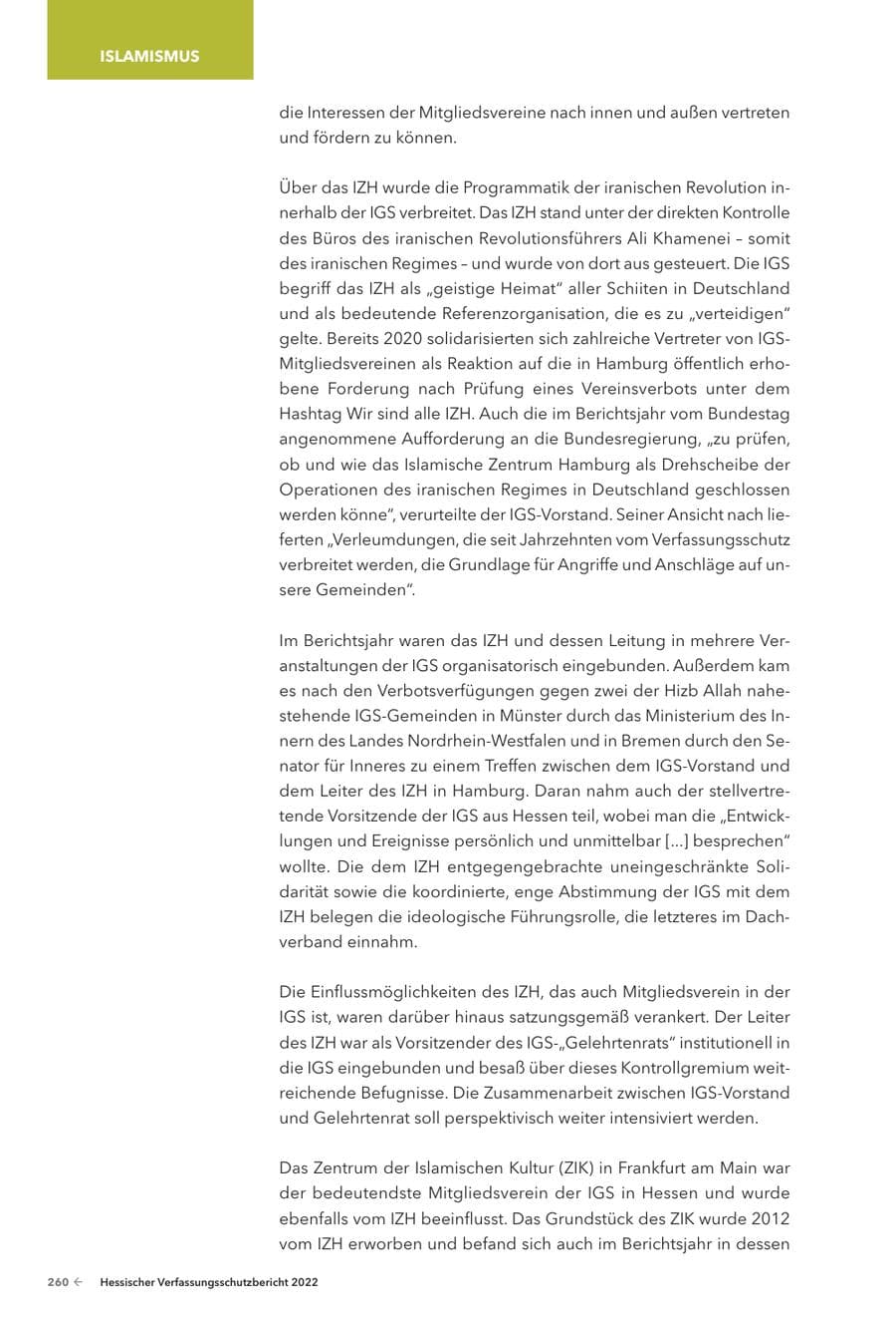 Seite 262 des Verfassungsschutzbericht 2022 Hessen