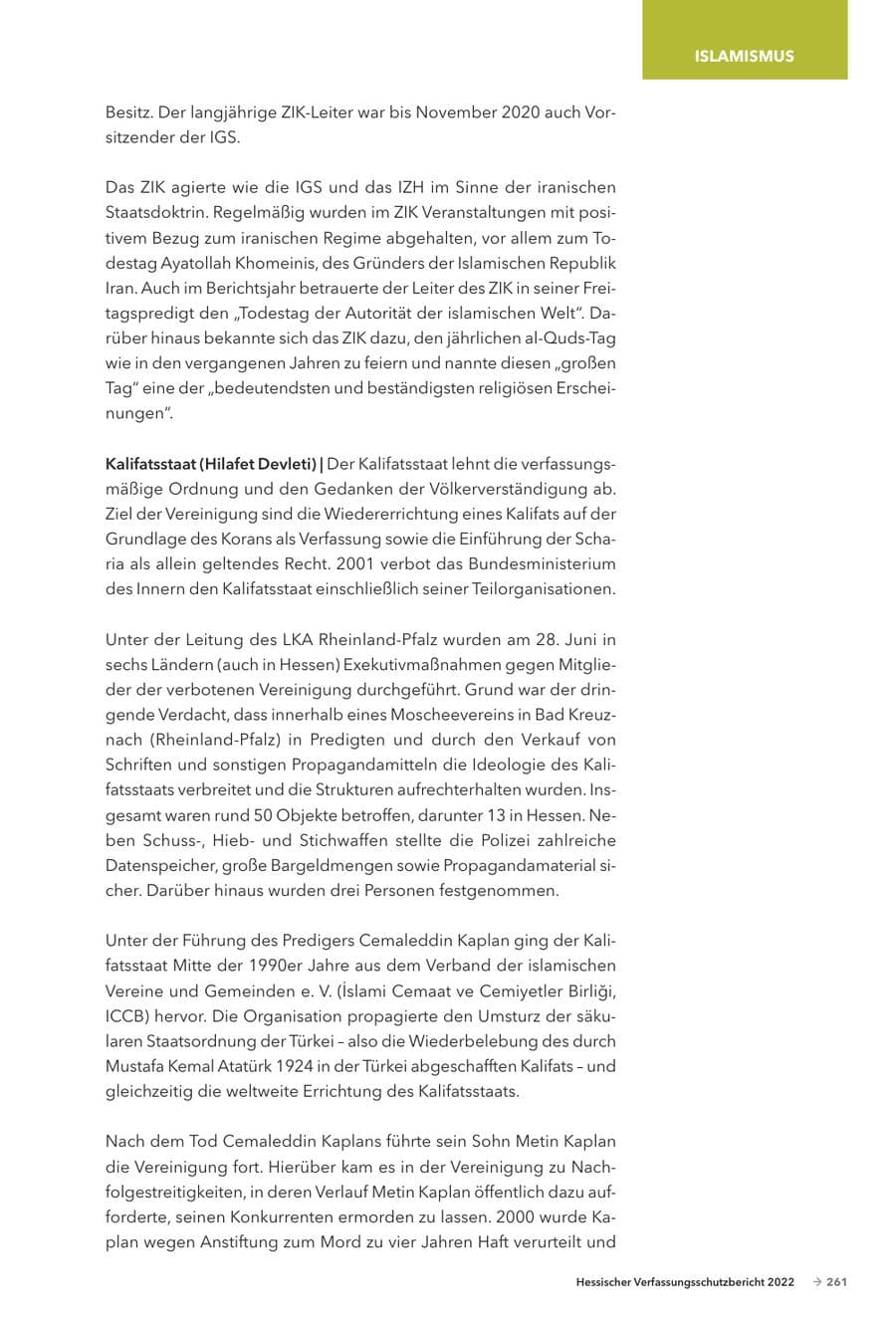 Seite 263 des Verfassungsschutzbericht 2022 Hessen