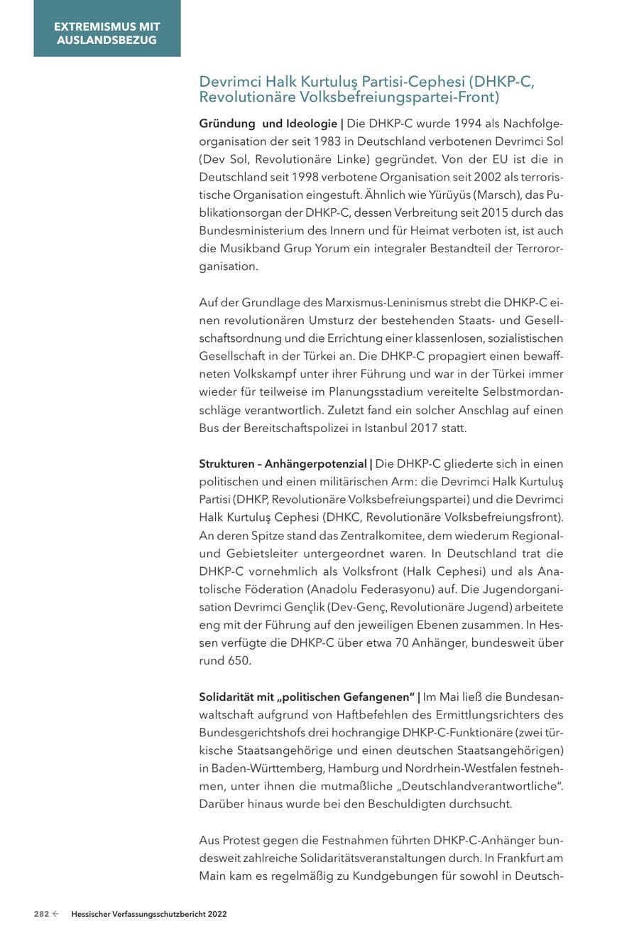 Seite 284 des Verfassungsschutzbericht 2022 Hessen