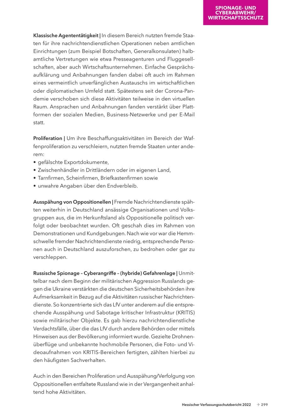 Seite 301 des Verfassungsschutzbericht 2022 Hessen