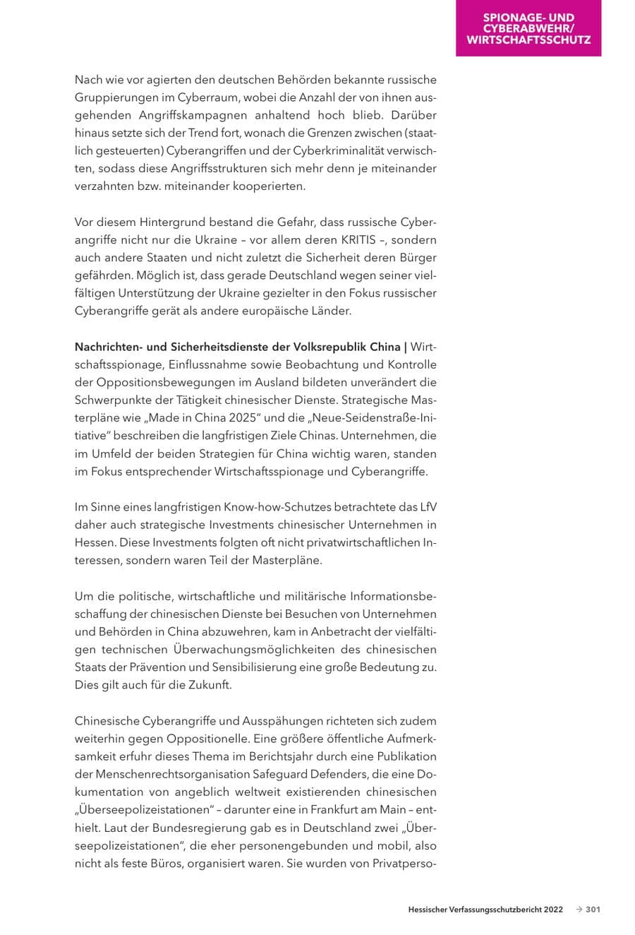Seite 303 des Verfassungsschutzbericht 2022 Hessen