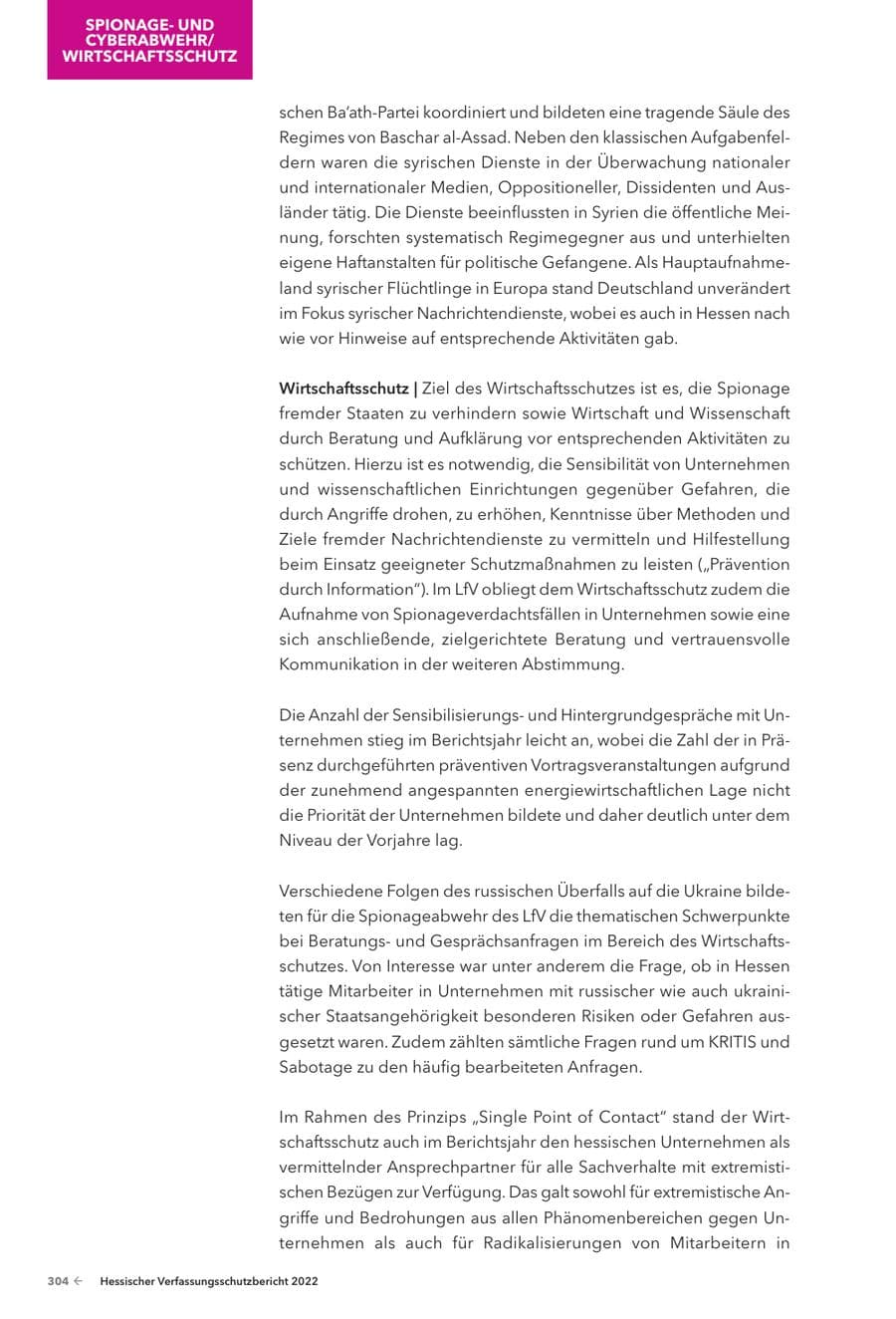 Seite 306 des Verfassungsschutzbericht 2022 Hessen