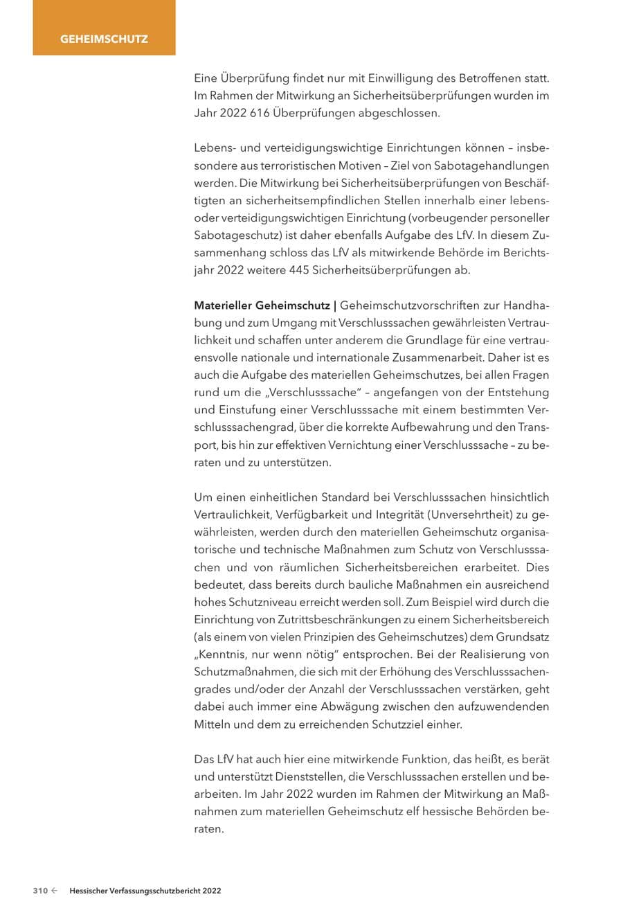 Seite 312 des Verfassungsschutzbericht 2022 Hessen
