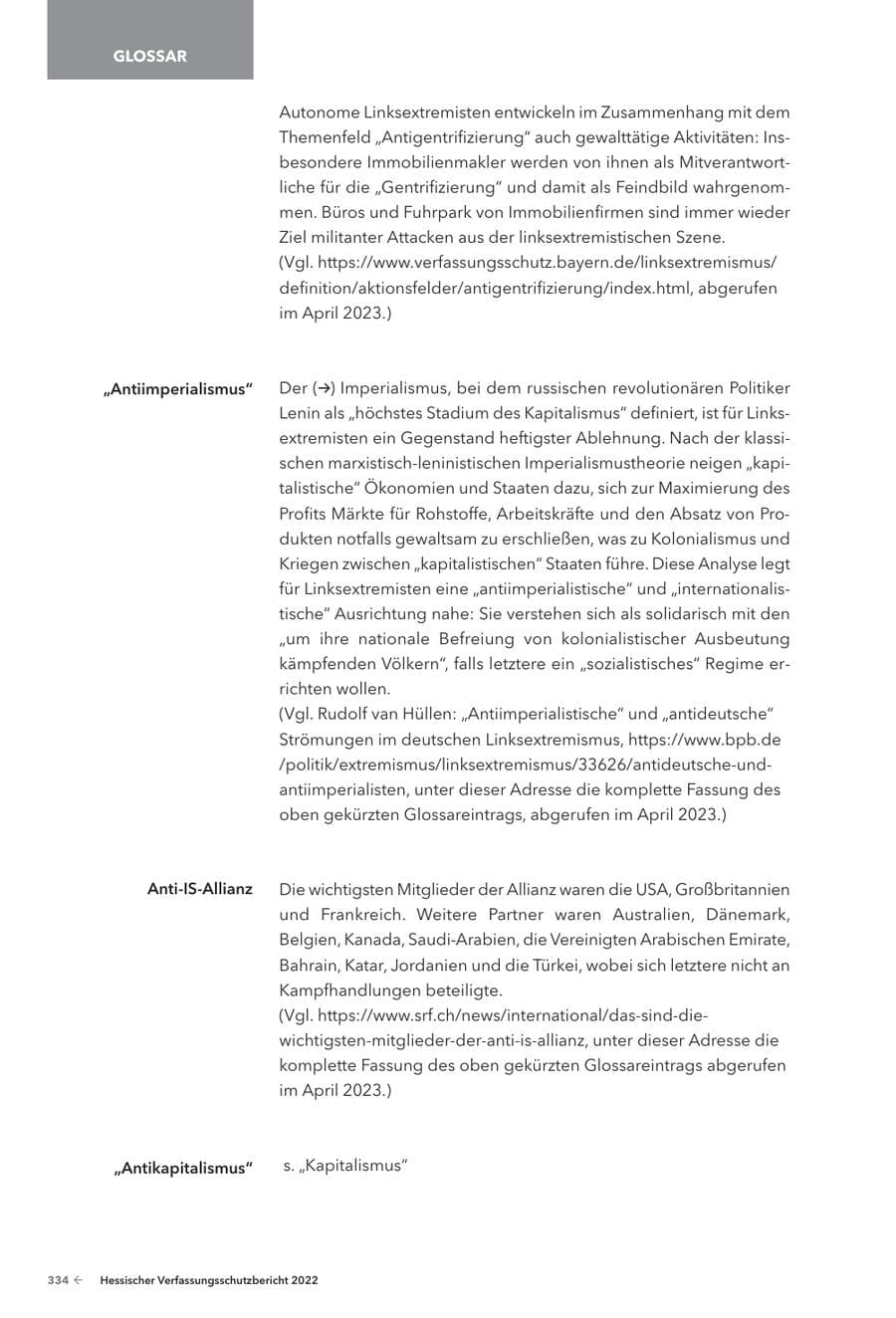 Seite 336 des Verfassungsschutzbericht 2022 Hessen