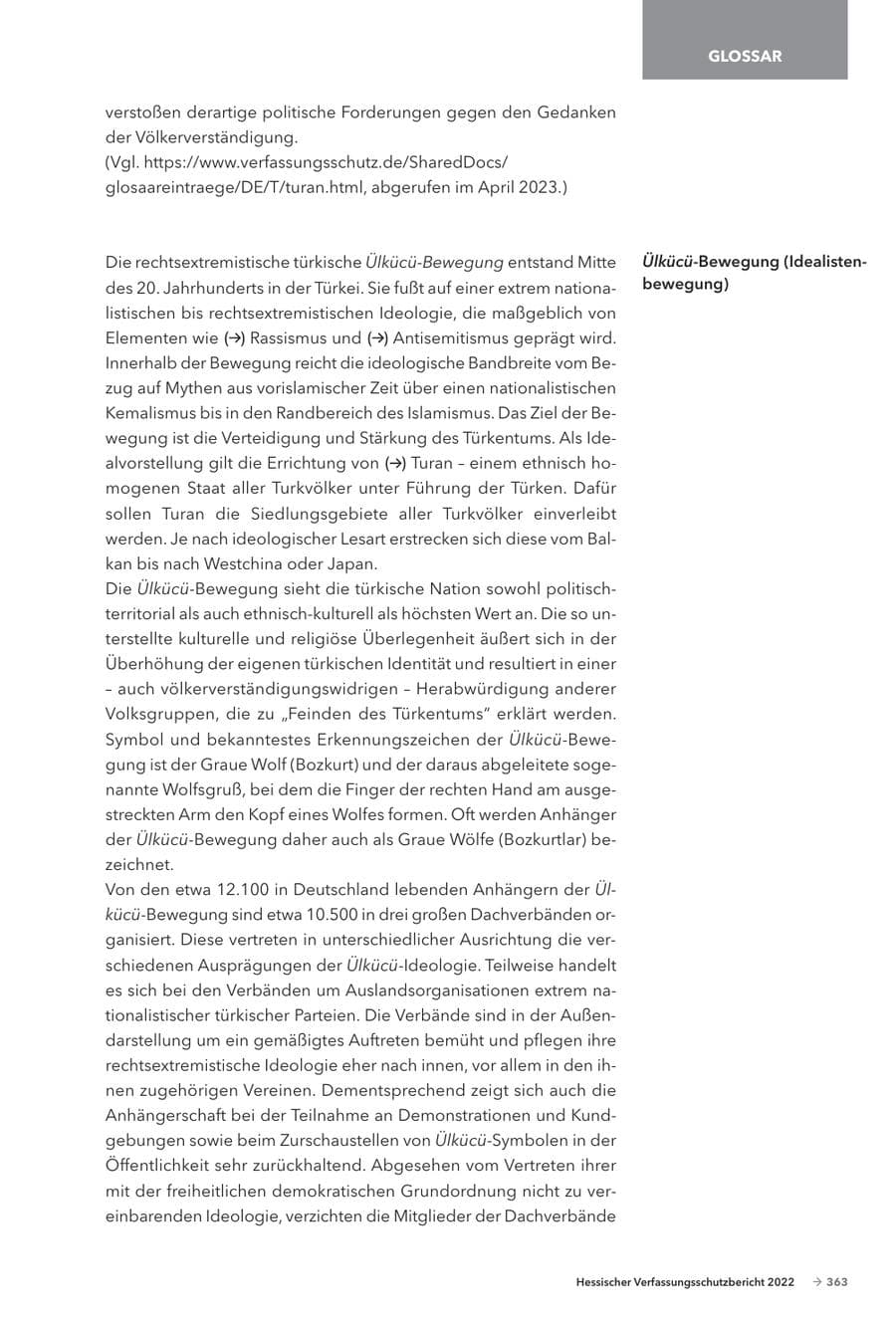 Seite 365 des Verfassungsschutzbericht 2022 Hessen