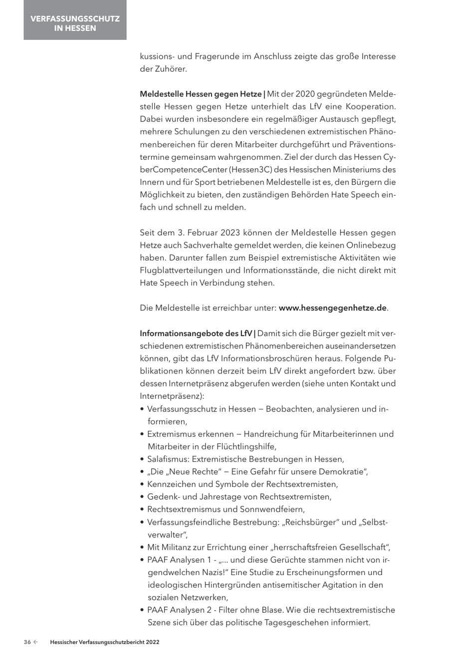 Seite 38 des Verfassungsschutzbericht 2022 Hessen