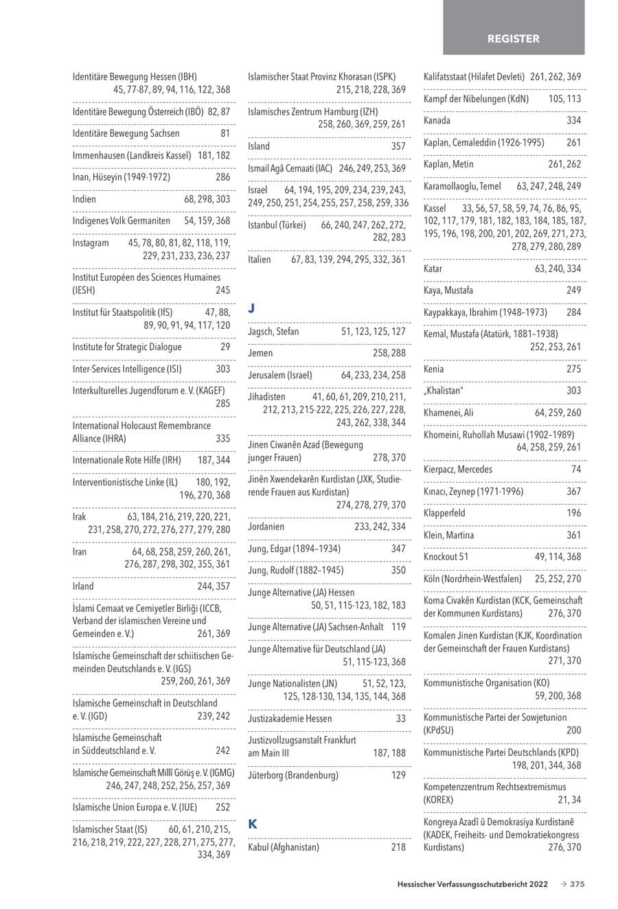 Seite 377 des Verfassungsschutzbericht 2022 Hessen