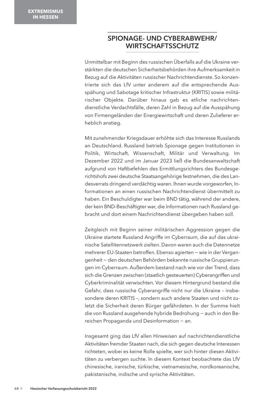 Seite 70 des Verfassungsschutzbericht 2022 Hessen