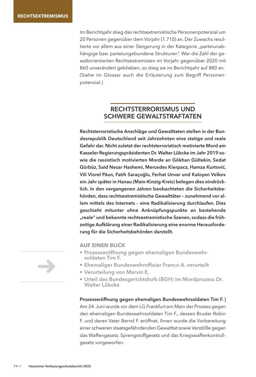 Seite 76 des Verfassungsschutzbericht 2022 Hessen
