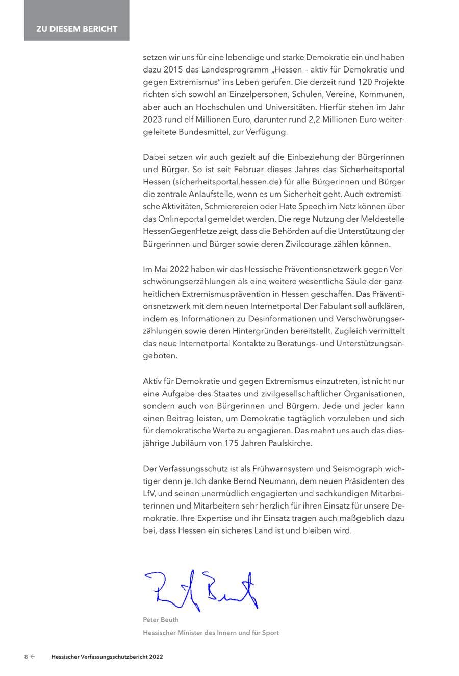 Seite 10 des Verfassungsschutzbericht 2022 Hessen