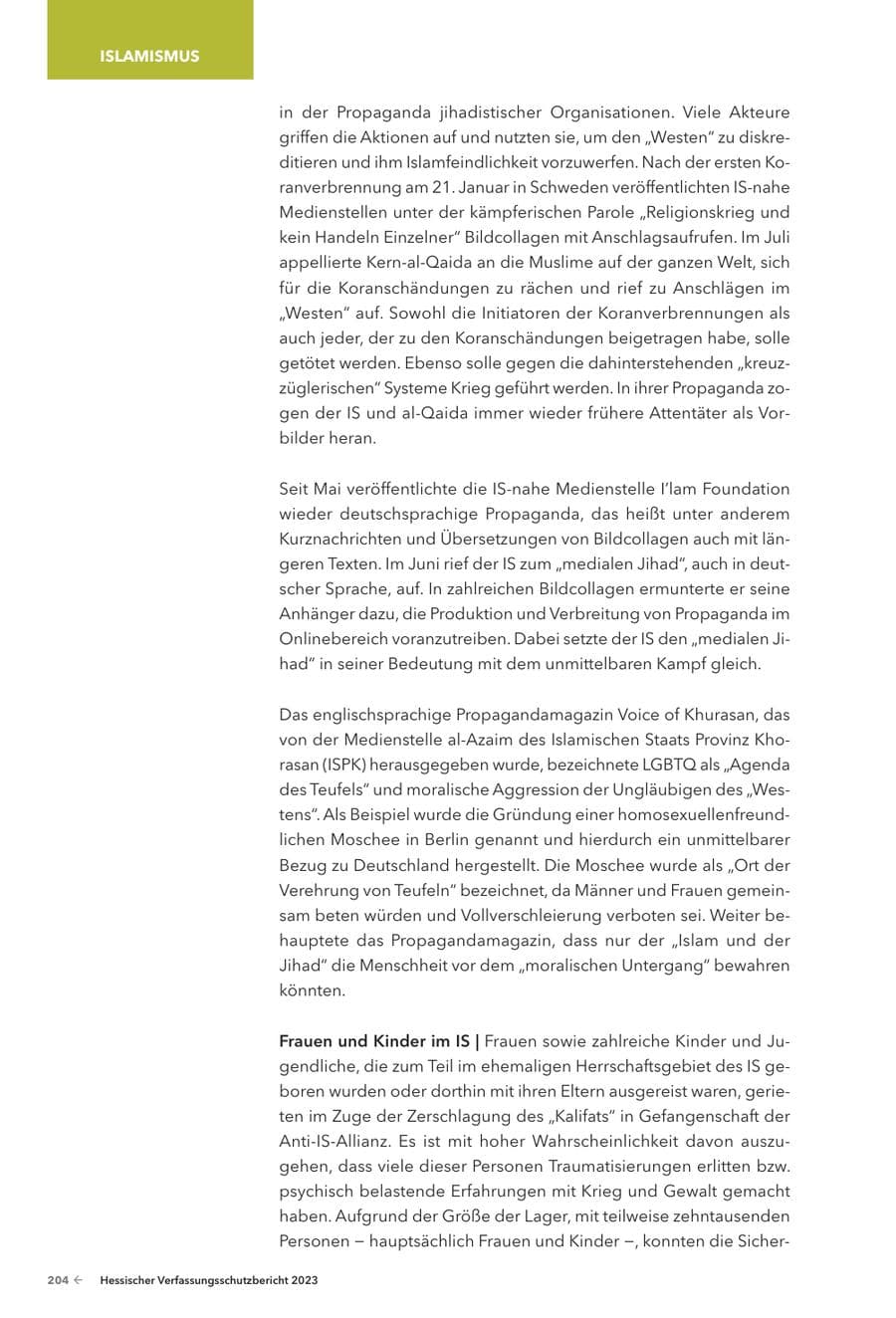 Seite 206 des Verfassungsschutzbericht 2023 Hessen
