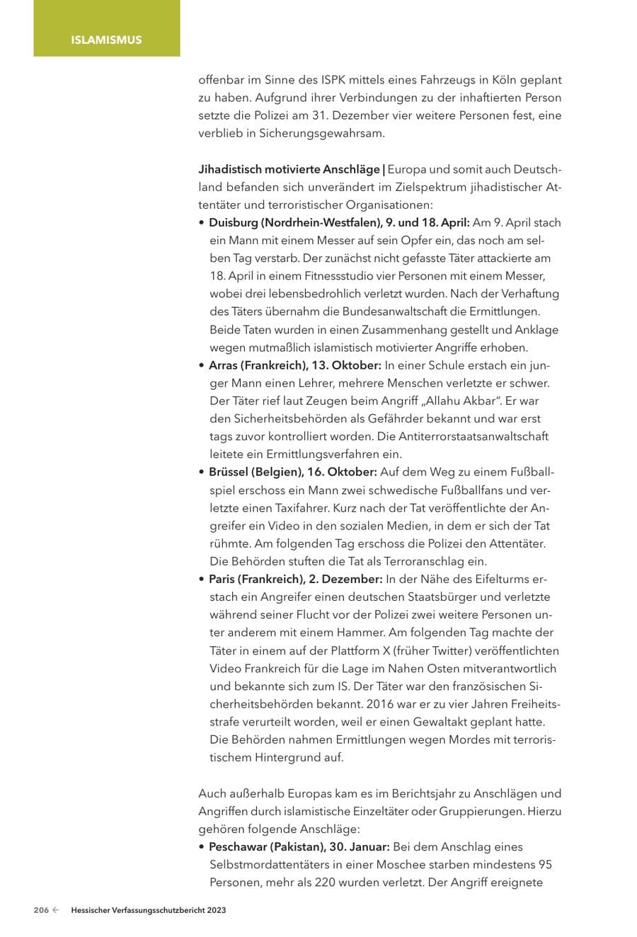 Seite 208 des Verfassungsschutzbericht 2023 Hessen