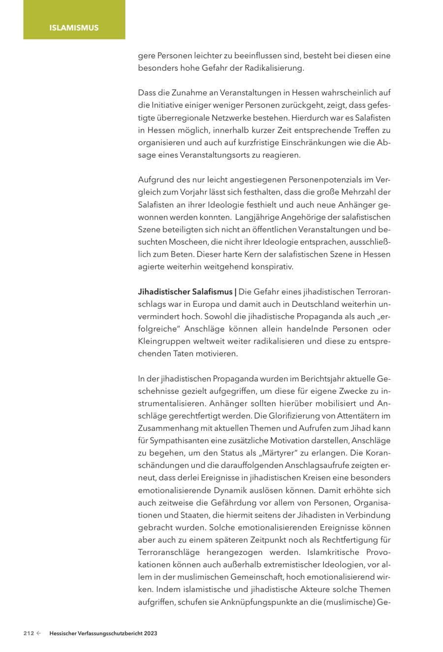 Seite 214 des Verfassungsschutzbericht 2023 Hessen
