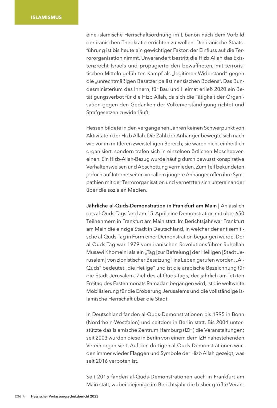 Seite 238 des Verfassungsschutzbericht 2023 Hessen