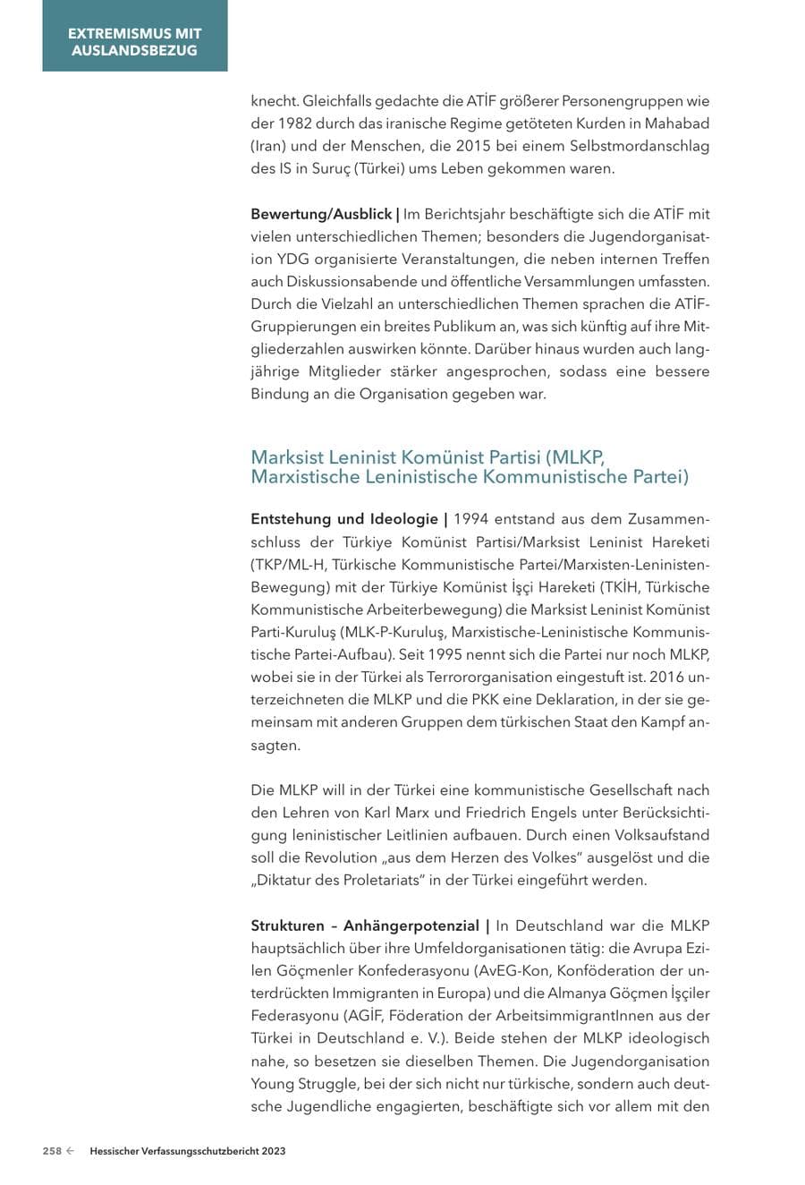 Seite 260 des Verfassungsschutzbericht 2023 Hessen