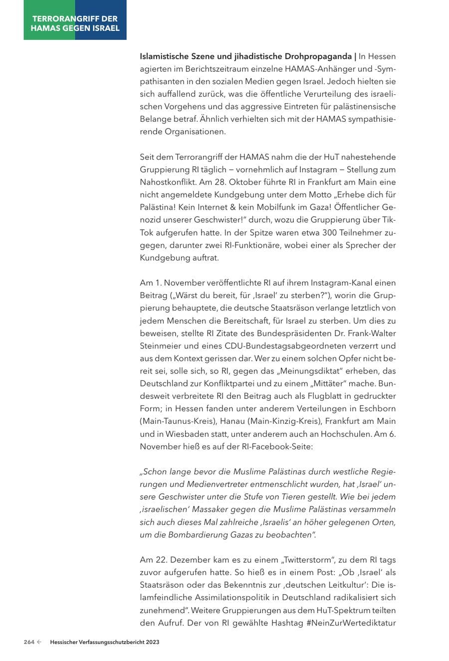 Seite 266 des Verfassungsschutzbericht 2023 Hessen