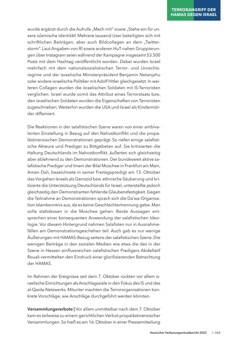 Seite 267 des Verfassungsschutzbericht 2023 Hessen