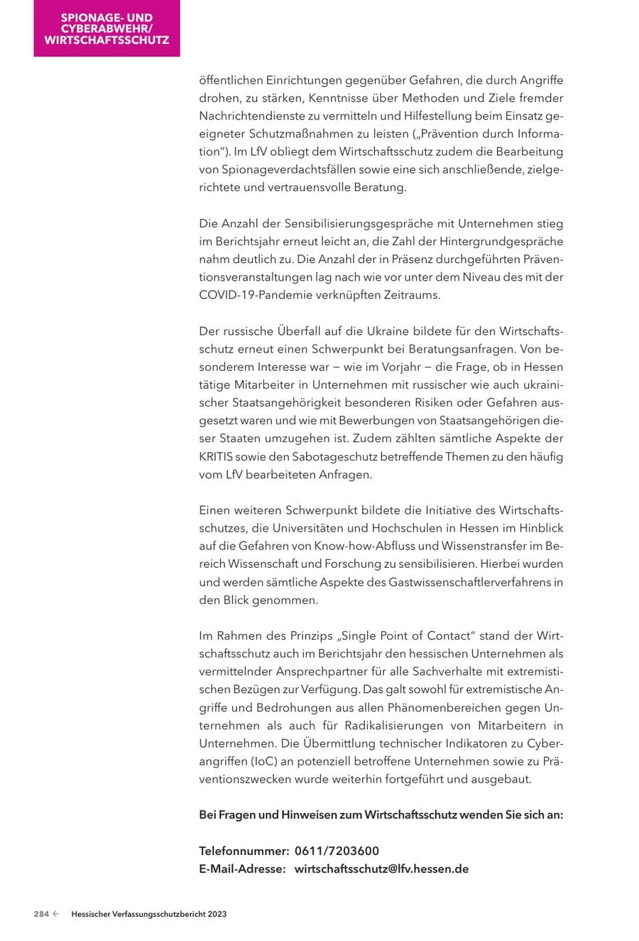 Seite 286 des Verfassungsschutzbericht 2023 Hessen