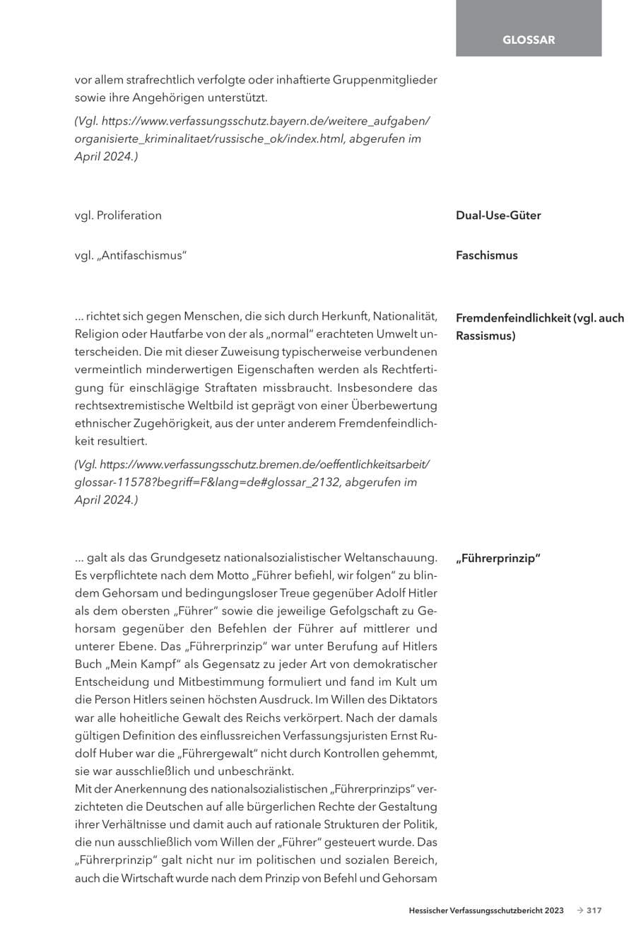 Seite 319 des Verfassungsschutzbericht 2023 Hessen