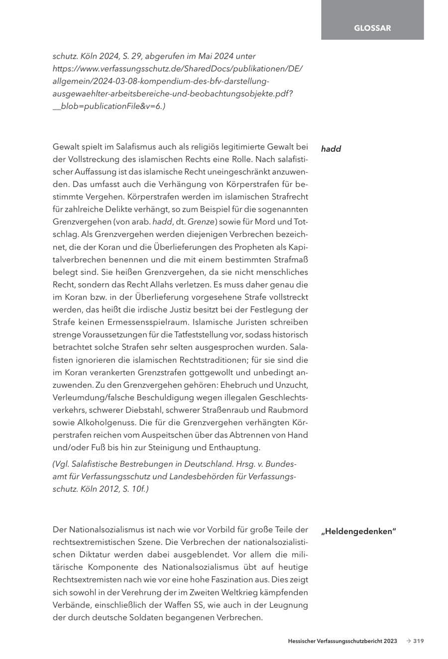 Seite 321 des Verfassungsschutzbericht 2023 Hessen