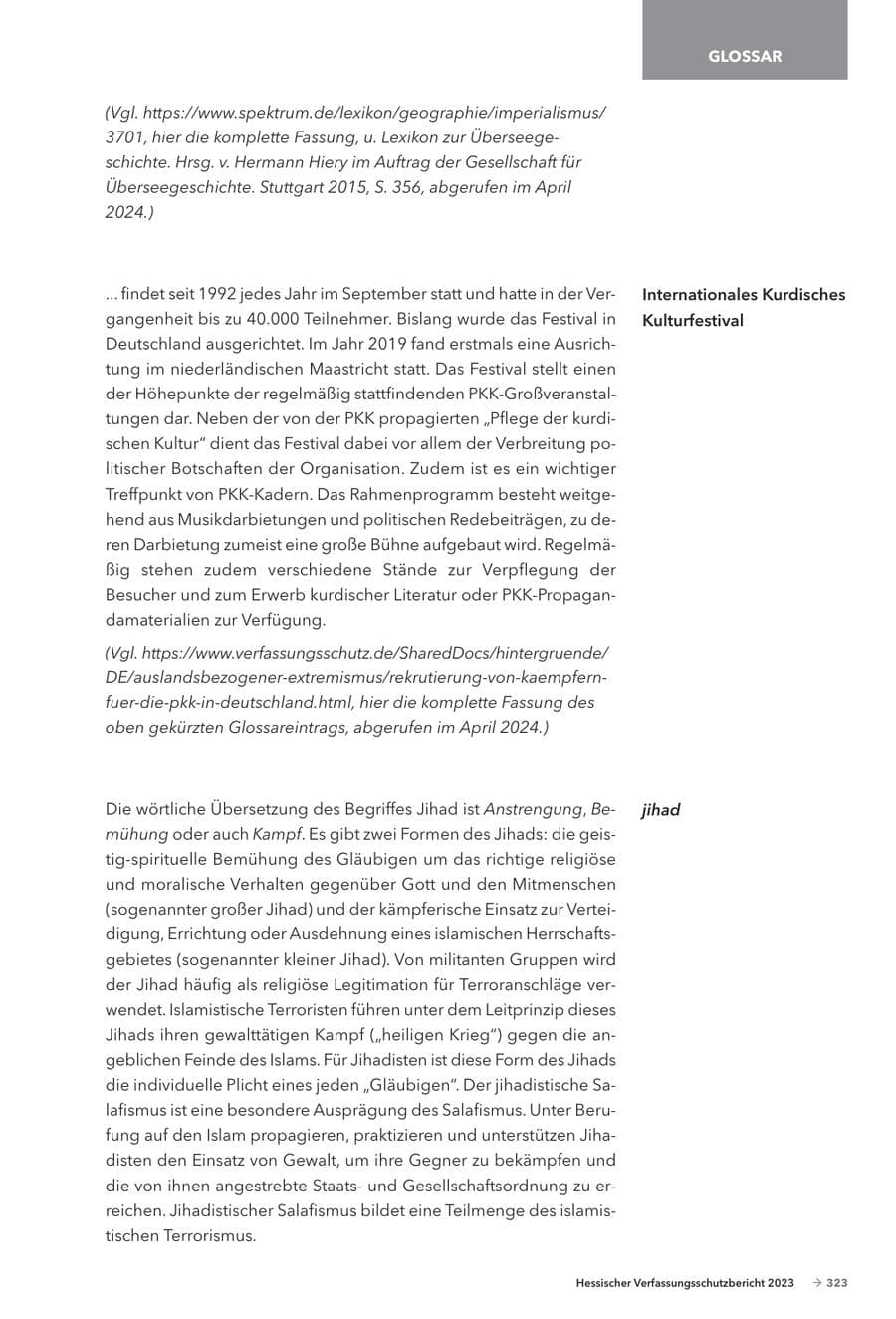 Seite 325 des Verfassungsschutzbericht 2023 Hessen