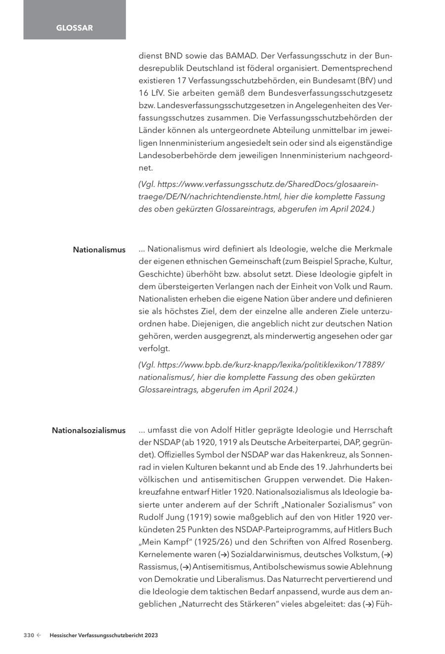Seite 332 des Verfassungsschutzbericht 2023 Hessen
