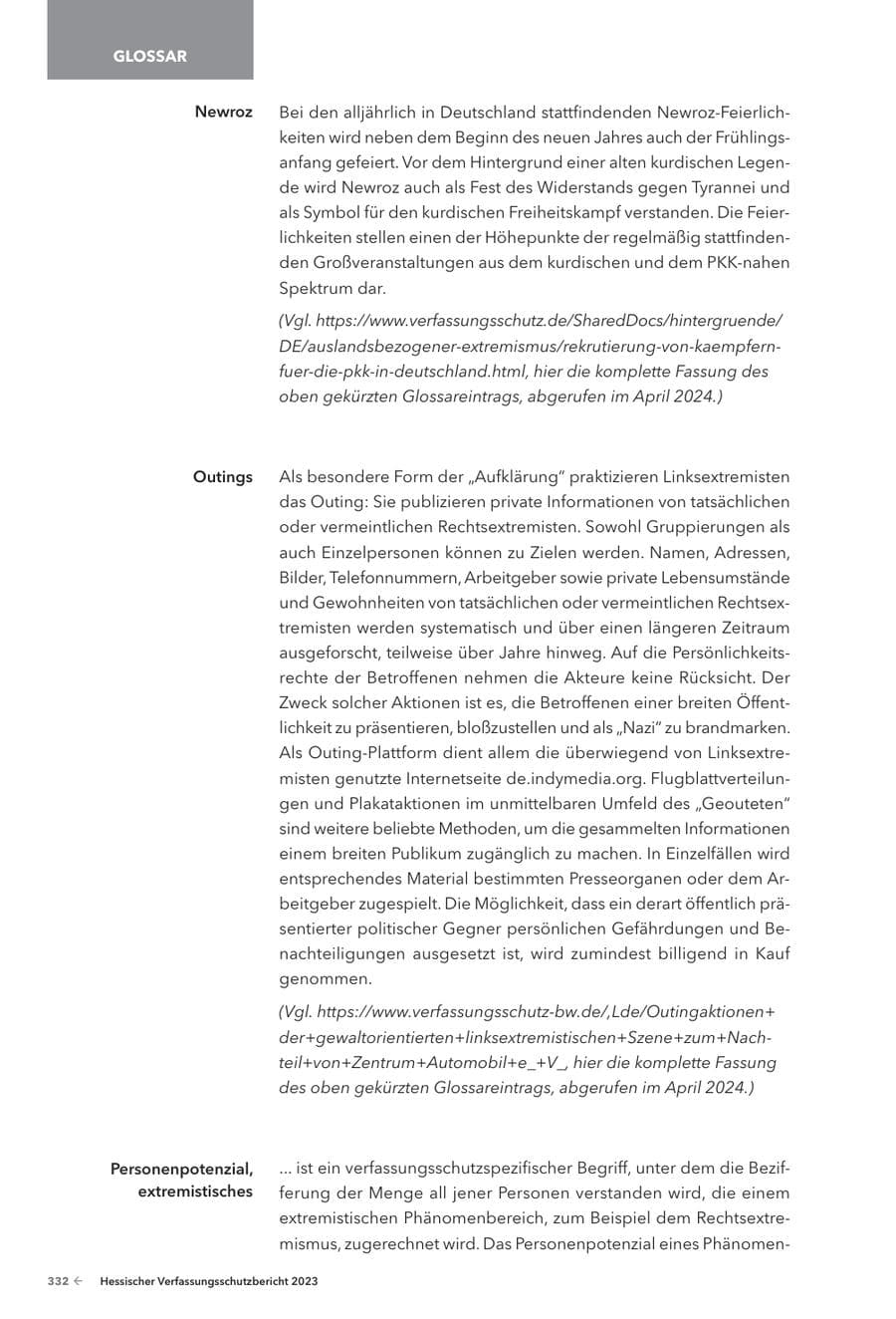 Seite 334 des Verfassungsschutzbericht 2023 Hessen