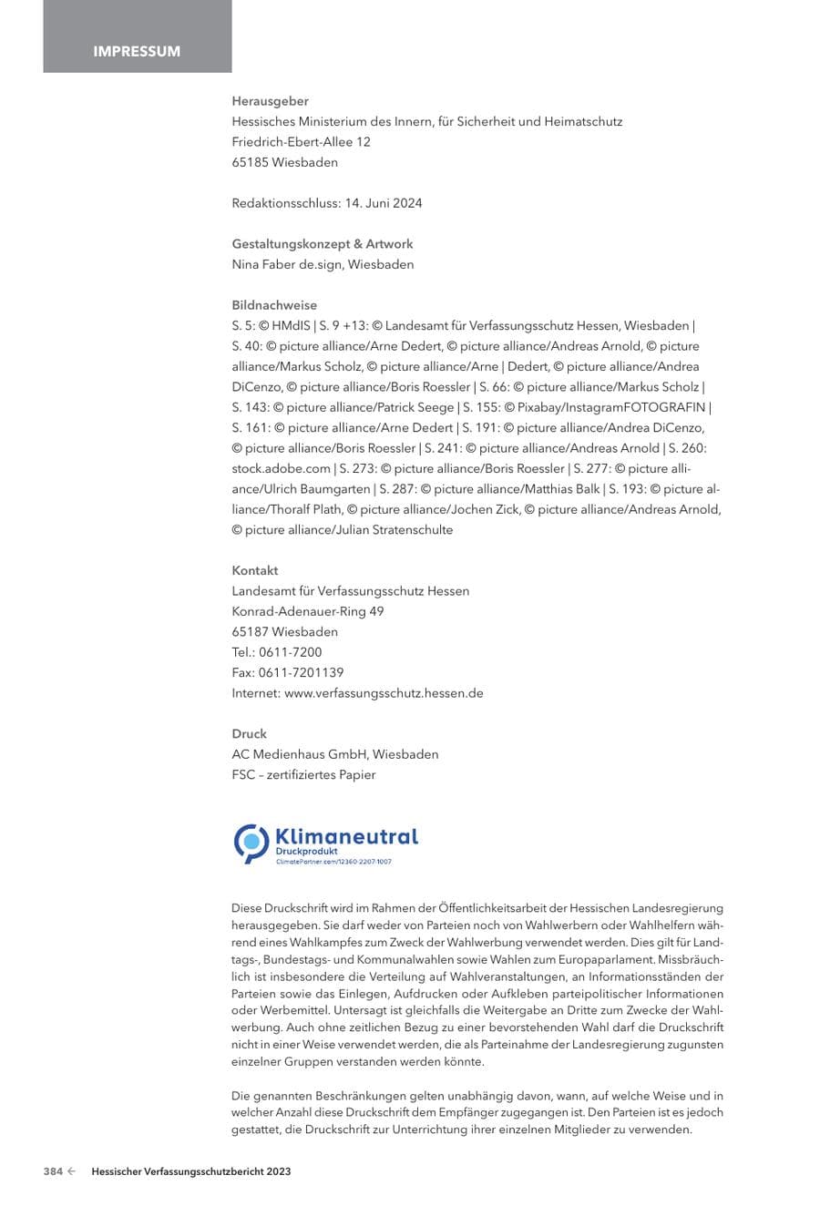 Seite 386 des Verfassungsschutzbericht 2023 Hessen