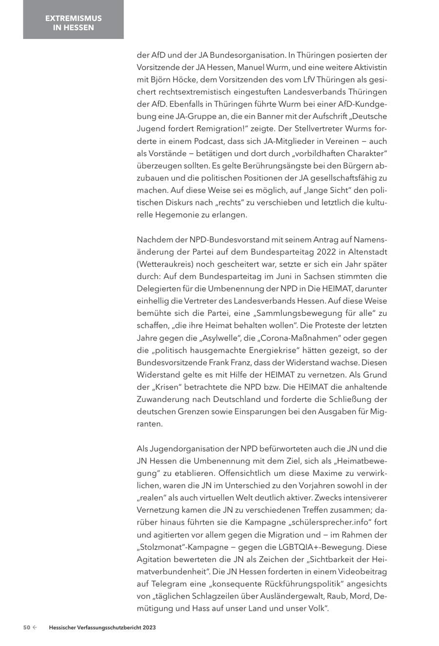Seite 52 des Verfassungsschutzbericht 2023 Hessen