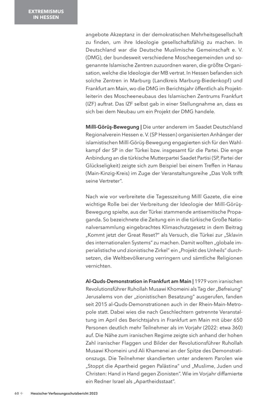 Seite 62 des Verfassungsschutzbericht 2023 Hessen