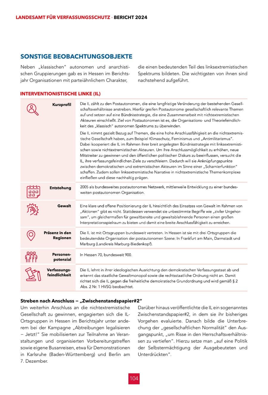 Seite 104 des Verfassungsschutzbericht 2024 Hessen