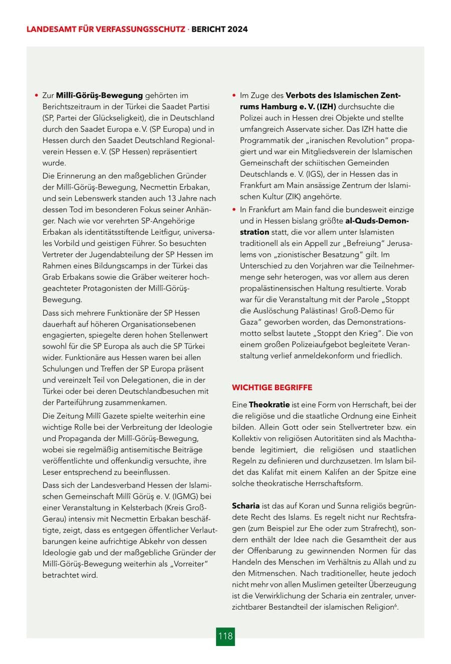 Seite 118 des Verfassungsschutzbericht 2024 Hessen