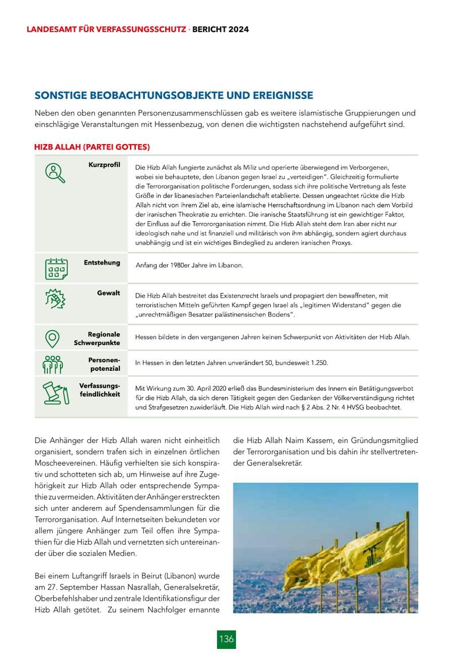 Seite 136 des Verfassungsschutzbericht 2024 Hessen