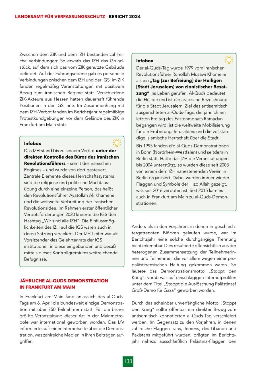Seite 138 des Verfassungsschutzbericht 2024 Hessen