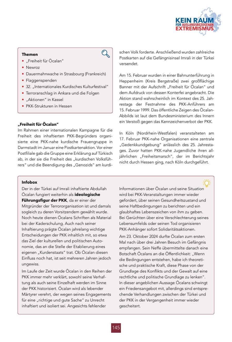 Seite 145 des Verfassungsschutzbericht 2024 Hessen