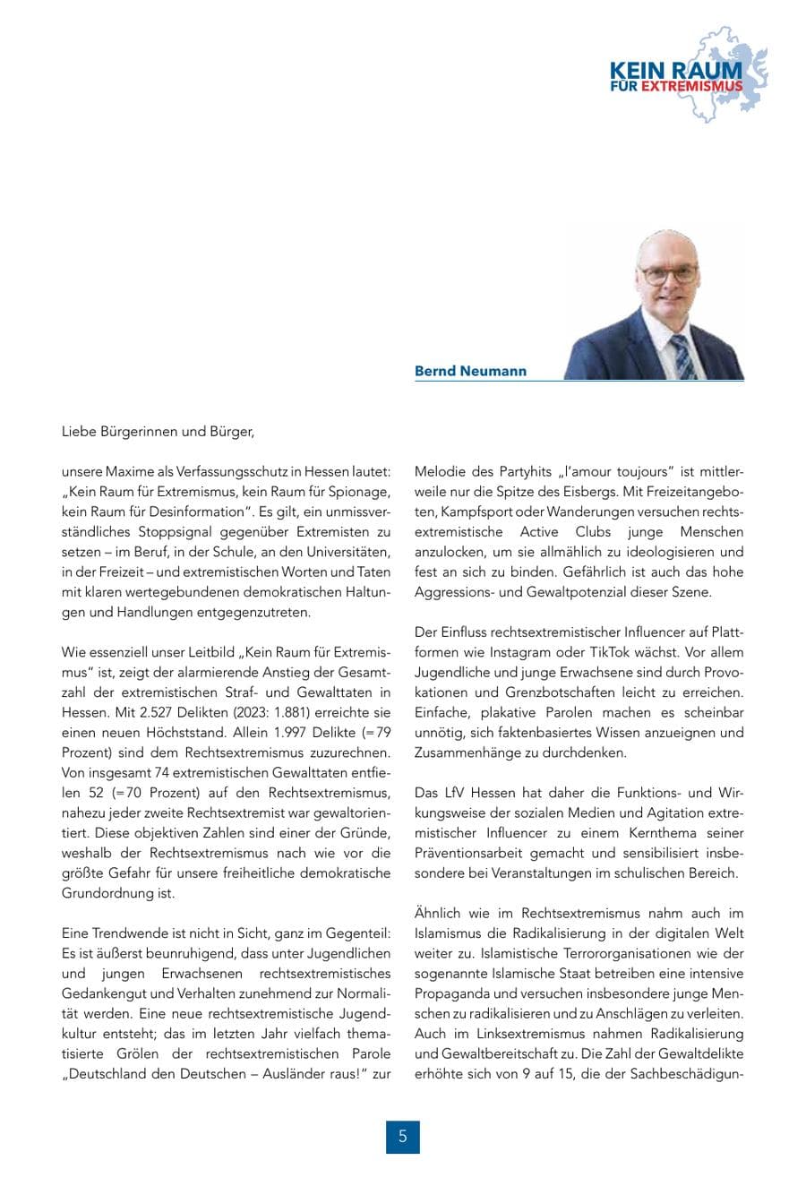 Seite 5 des Verfassungsschutzbericht 2024 Hessen