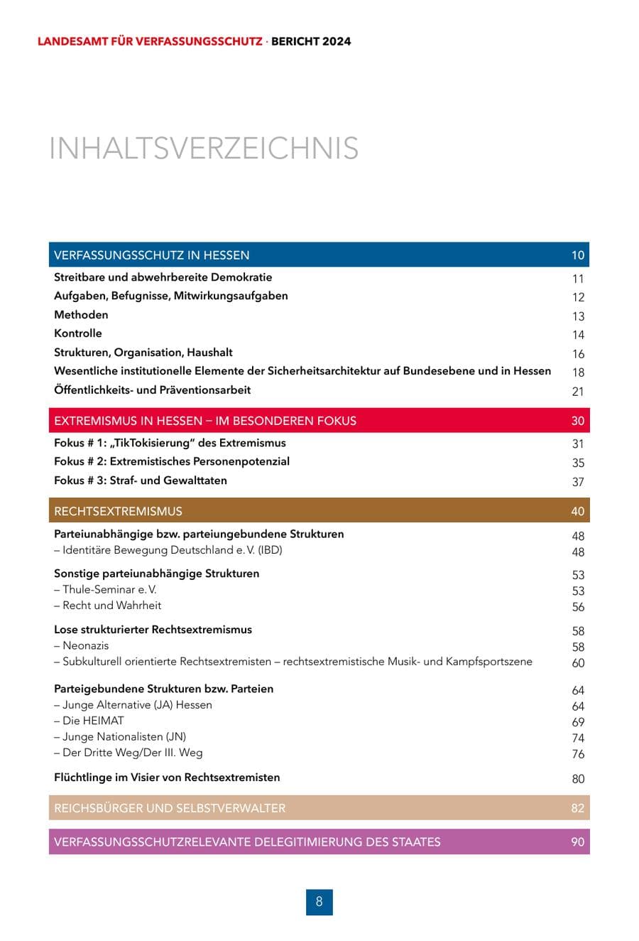 Seite 8 des Verfassungsschutzbericht 2024 Hessen