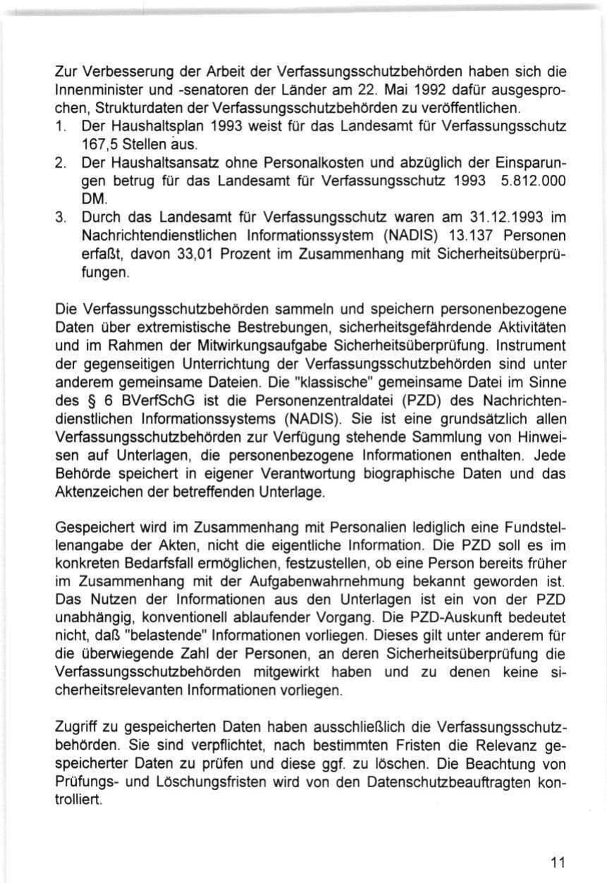 Seite 11 des Verfassungsschutzbericht 1993 Hamburg