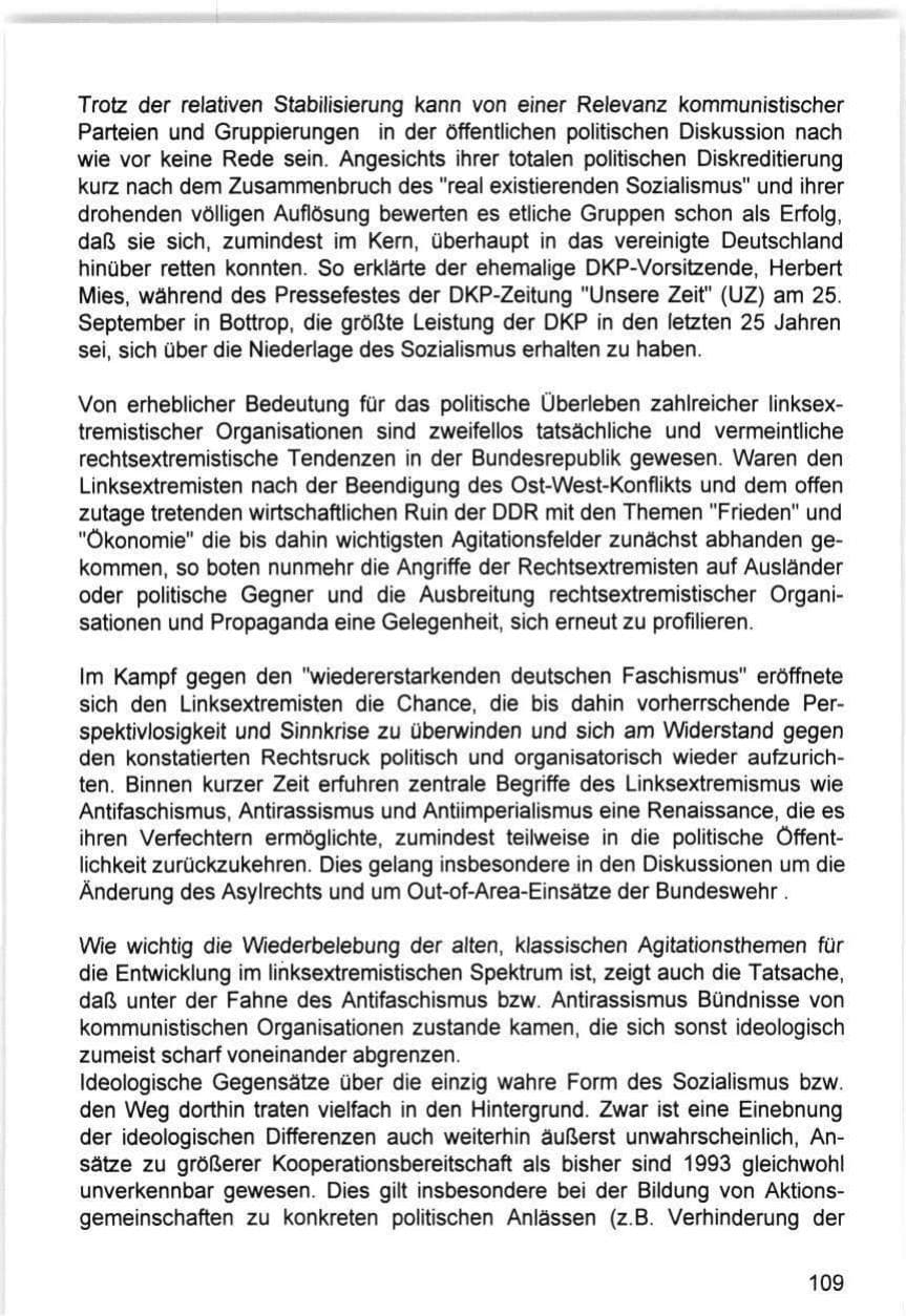 Seite 109 des Verfassungsschutzbericht 1993 Hamburg