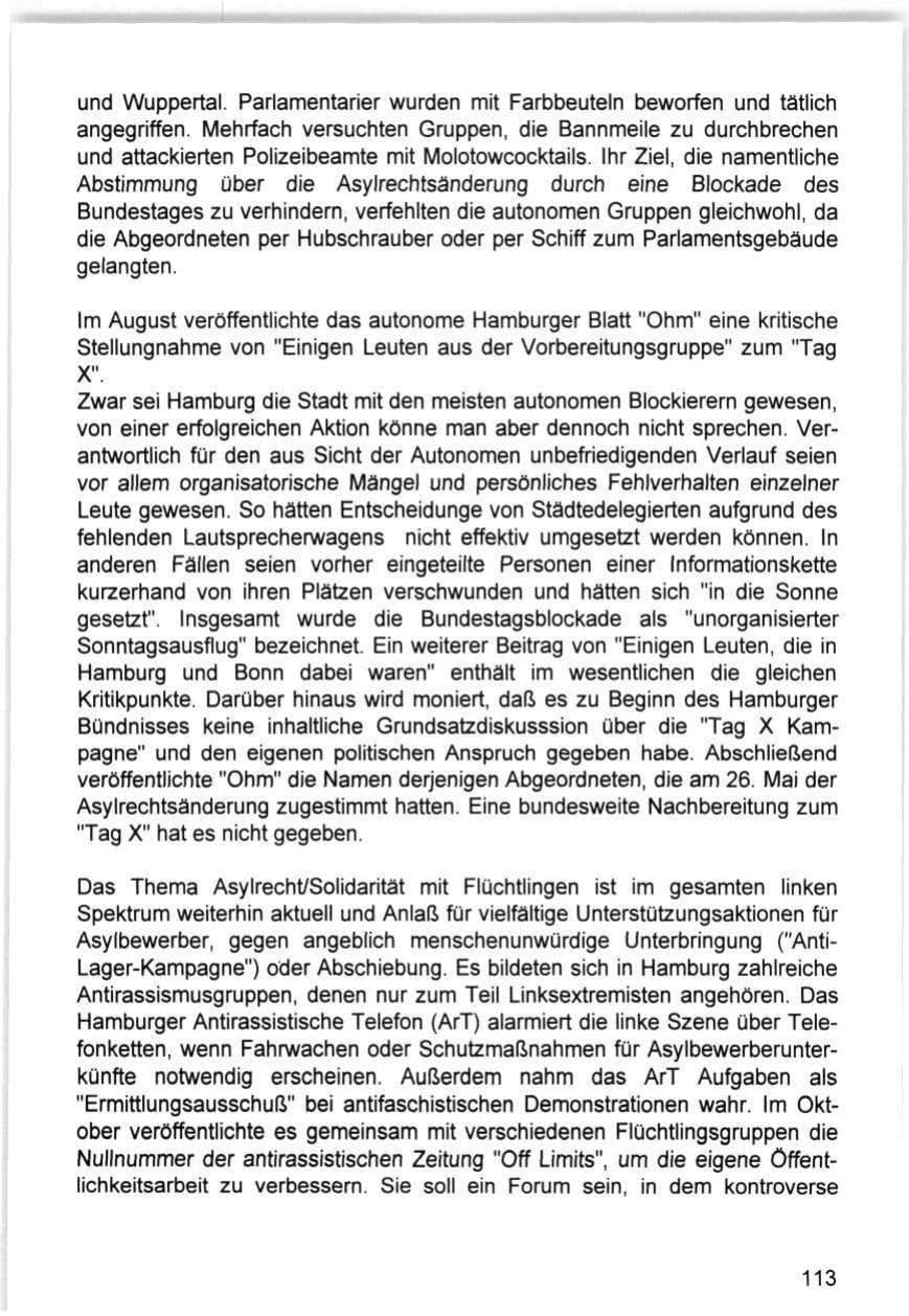Seite 113 des Verfassungsschutzbericht 1993 Hamburg