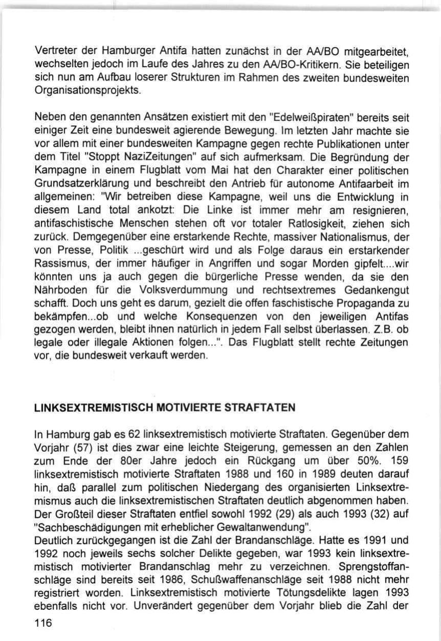 Seite 116 des Verfassungsschutzbericht 1993 Hamburg