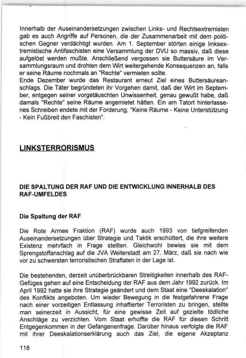 Seite 118 des Verfassungsschutzbericht 1993 Hamburg