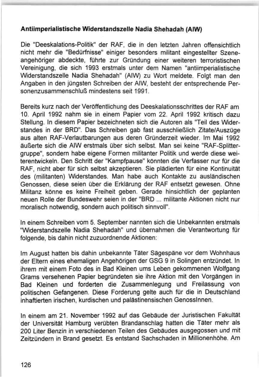 Seite 126 des Verfassungsschutzbericht 1993 Hamburg