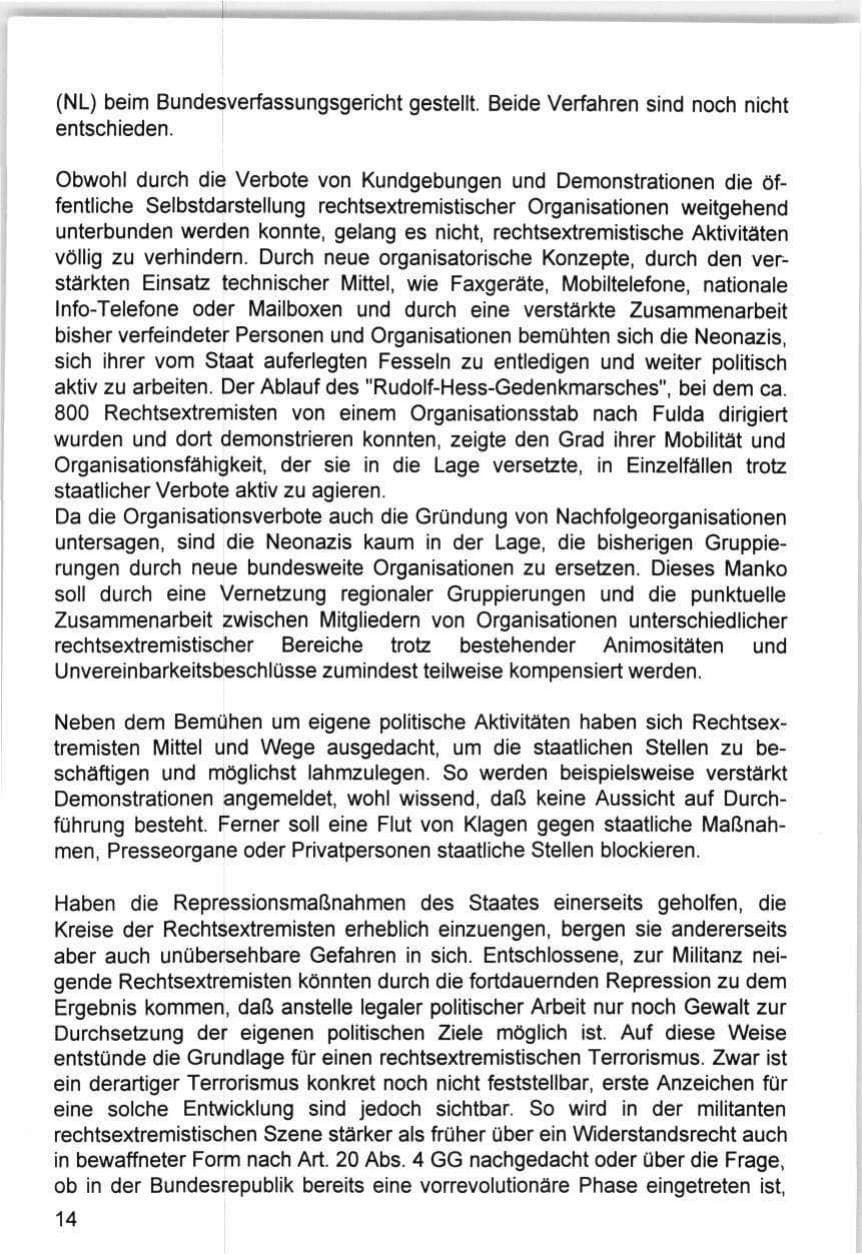 Seite 14 des Verfassungsschutzbericht 1993 Hamburg