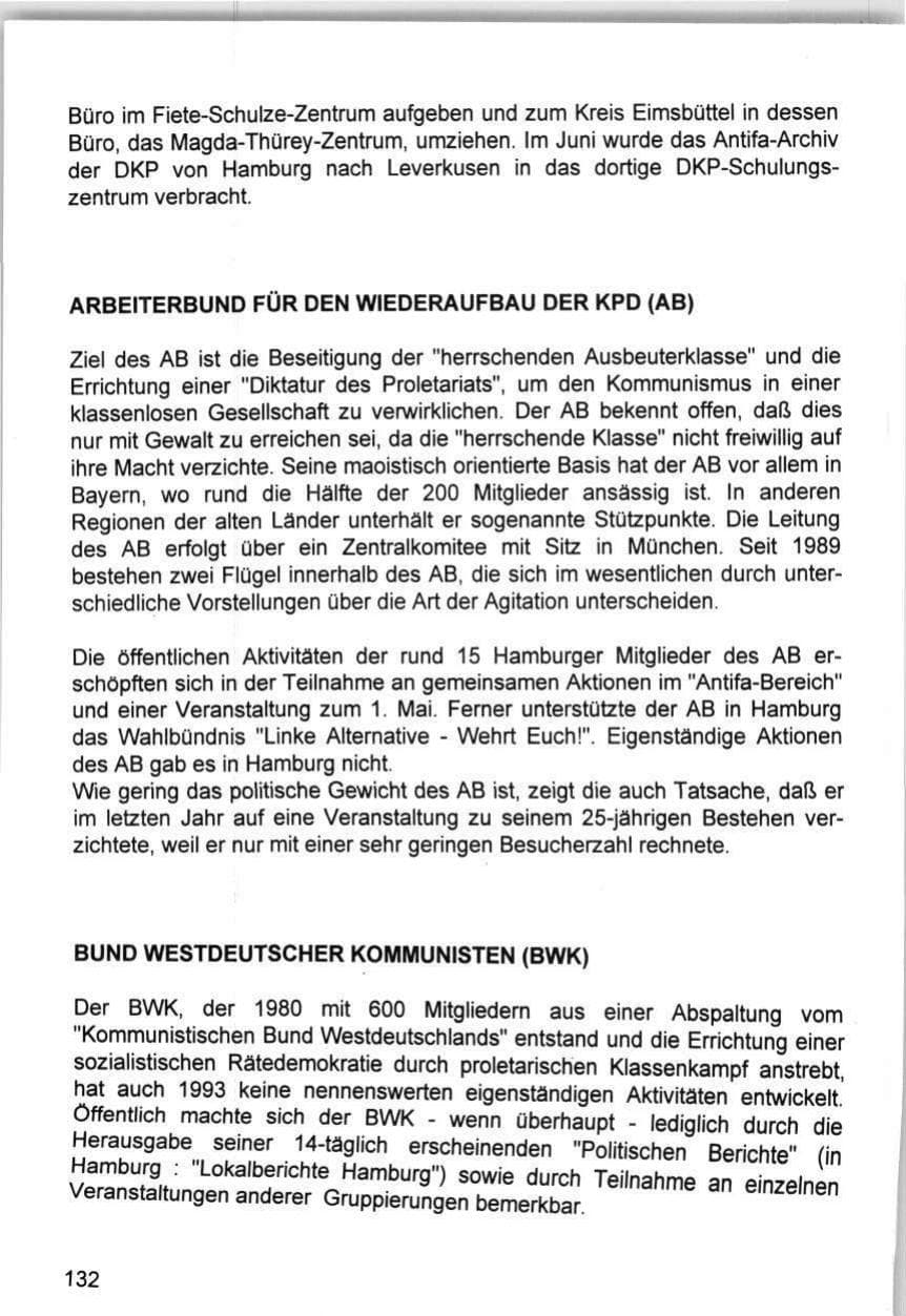 Seite 132 des Verfassungsschutzbericht 1993 Hamburg