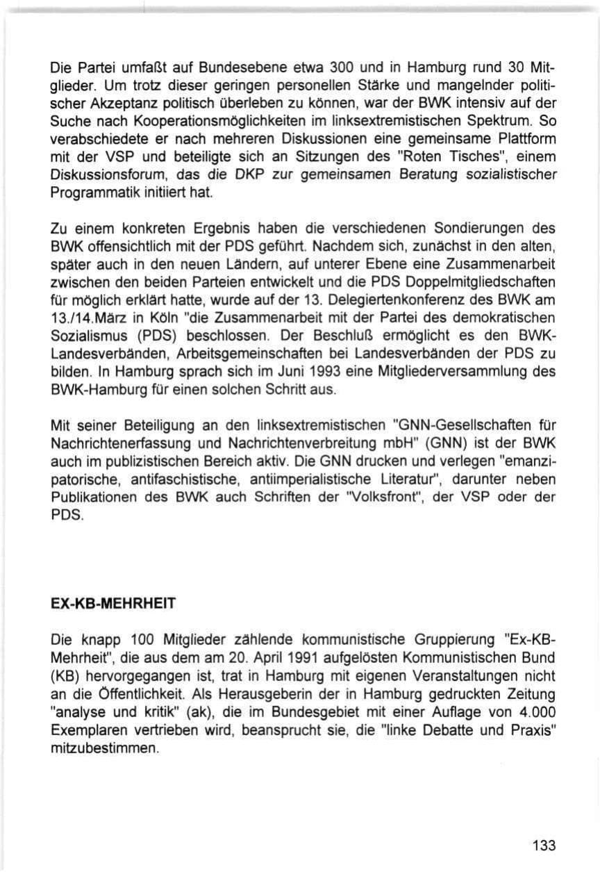 Seite 133 des Verfassungsschutzbericht 1993 Hamburg