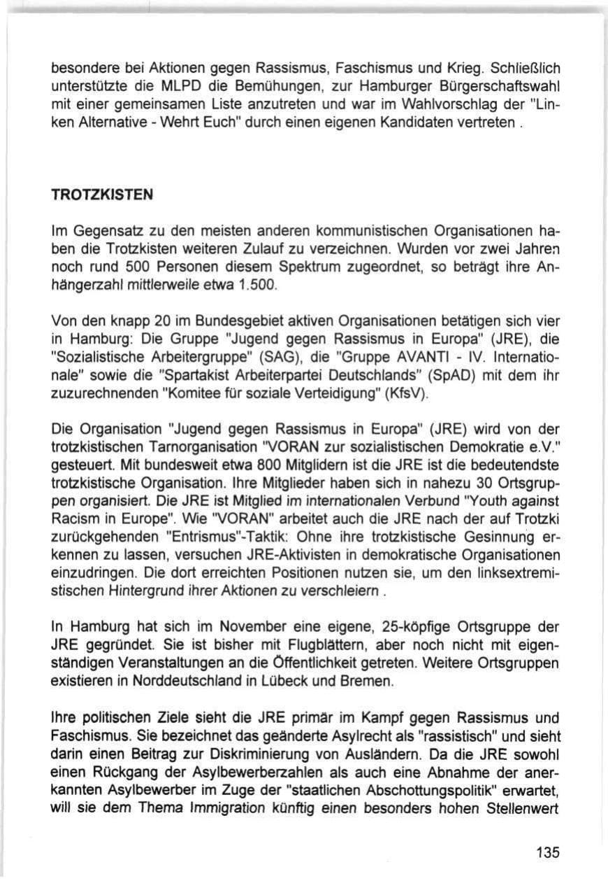 Seite 135 des Verfassungsschutzbericht 1993 Hamburg