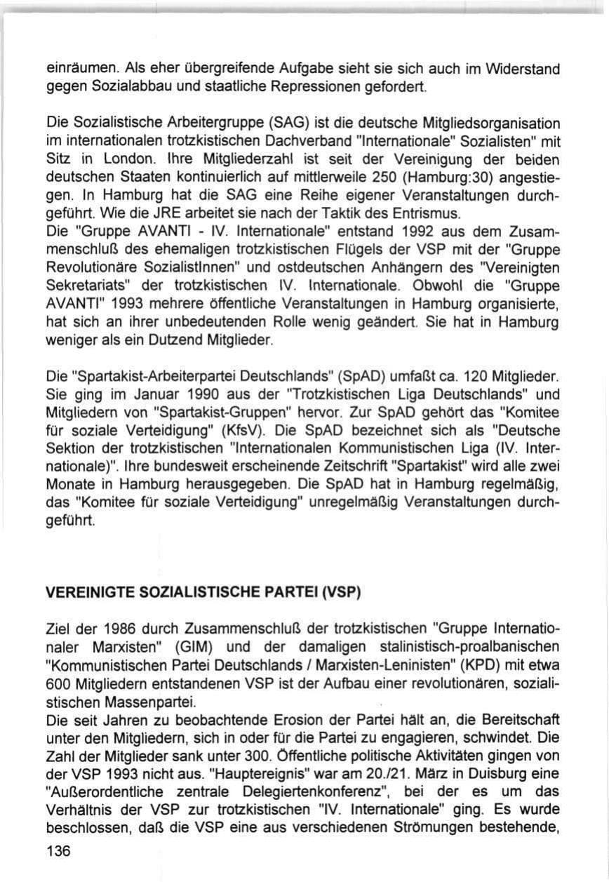 Seite 136 des Verfassungsschutzbericht 1993 Hamburg