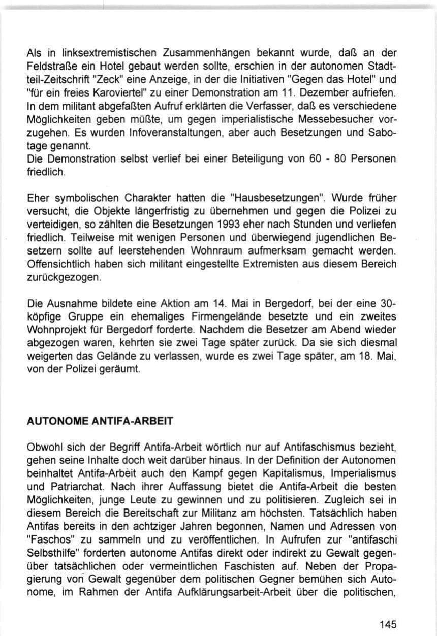 Seite 145 des Verfassungsschutzbericht 1993 Hamburg