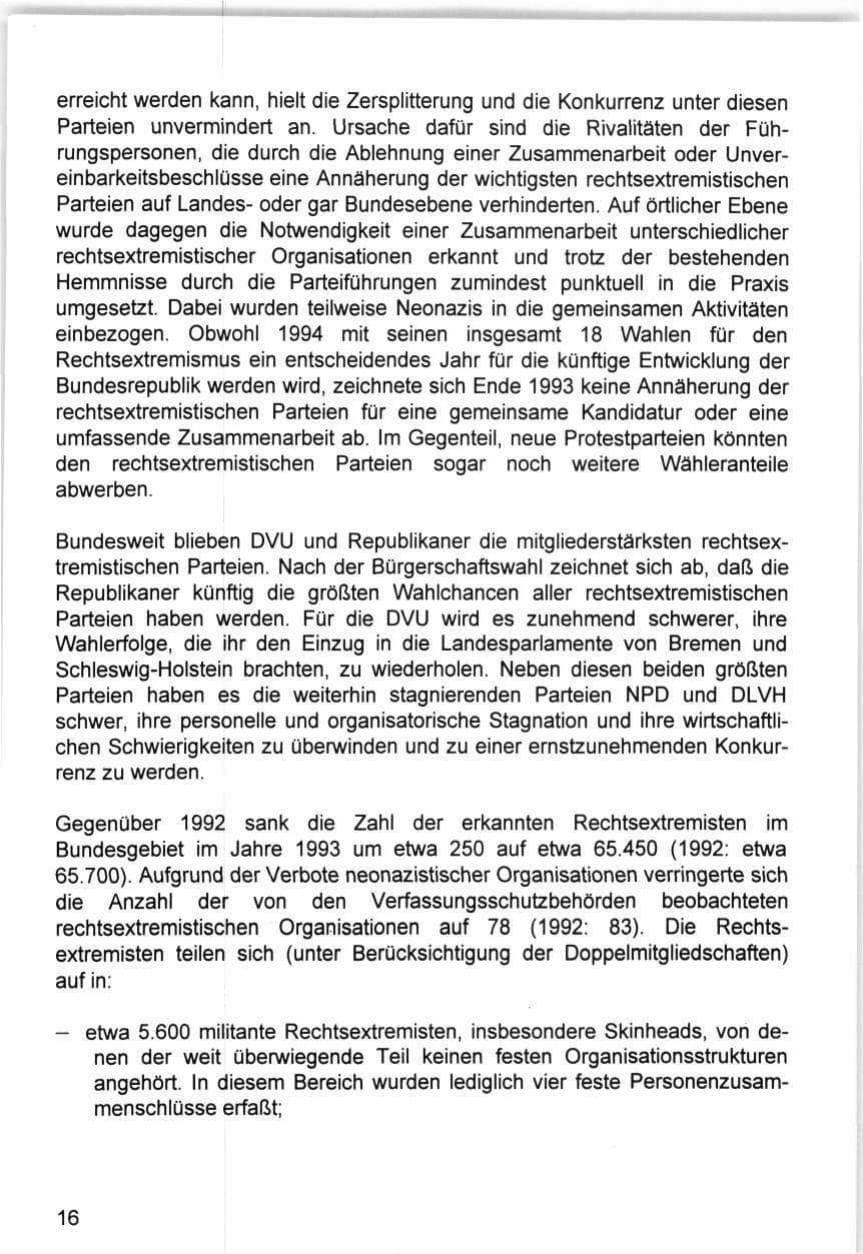 Seite 16 des Verfassungsschutzbericht 1993 Hamburg